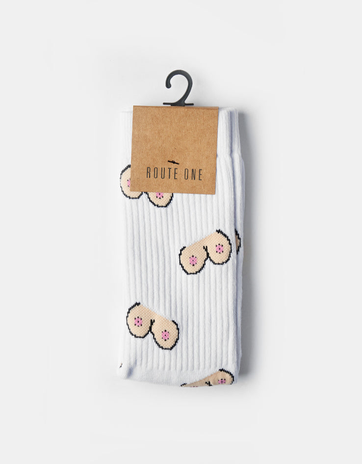 Route One The Twins Crew Socks - White