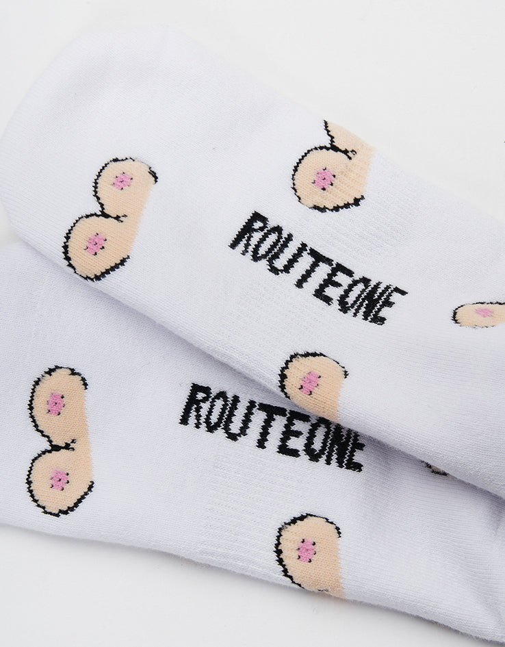 Route One The Twins Crew Socks - White