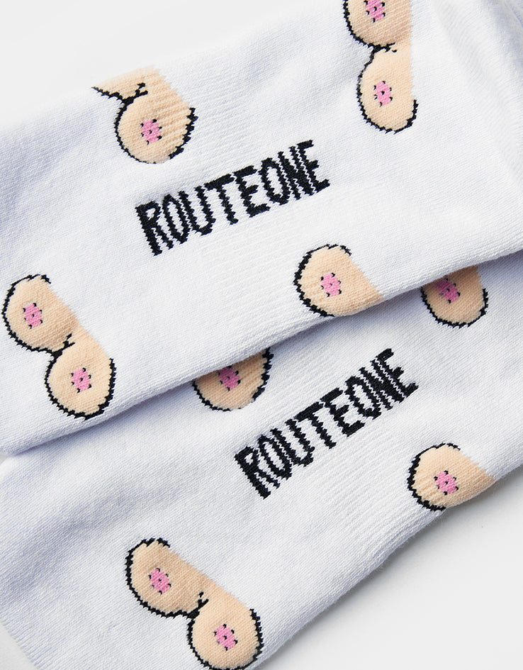 Route One The Twins Crew Socks - White