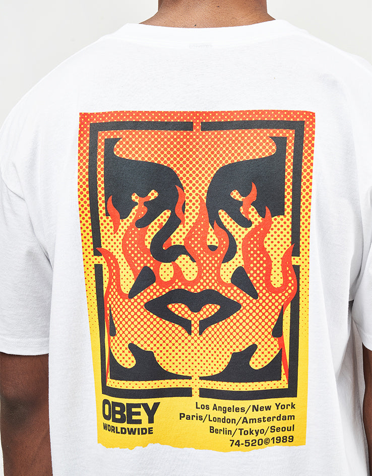 Obey Icon Stencil Flame T-Shirt - White