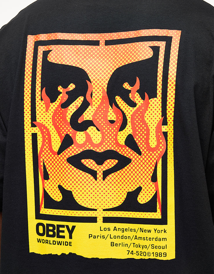 Obey Icon Stencil Flame T-Shirt - Black