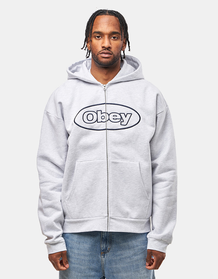 Obey Oval Extra Heavy Zip Hoodie - Ash Grey