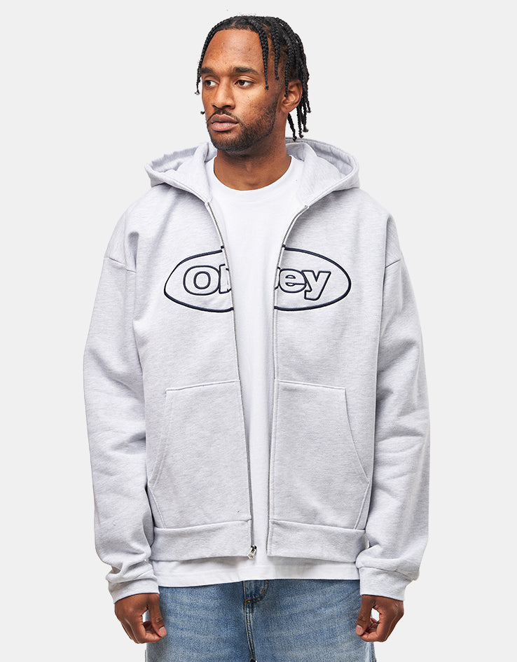 Obey Oval Extra Heavy Zip Hoodie - Ash Grey