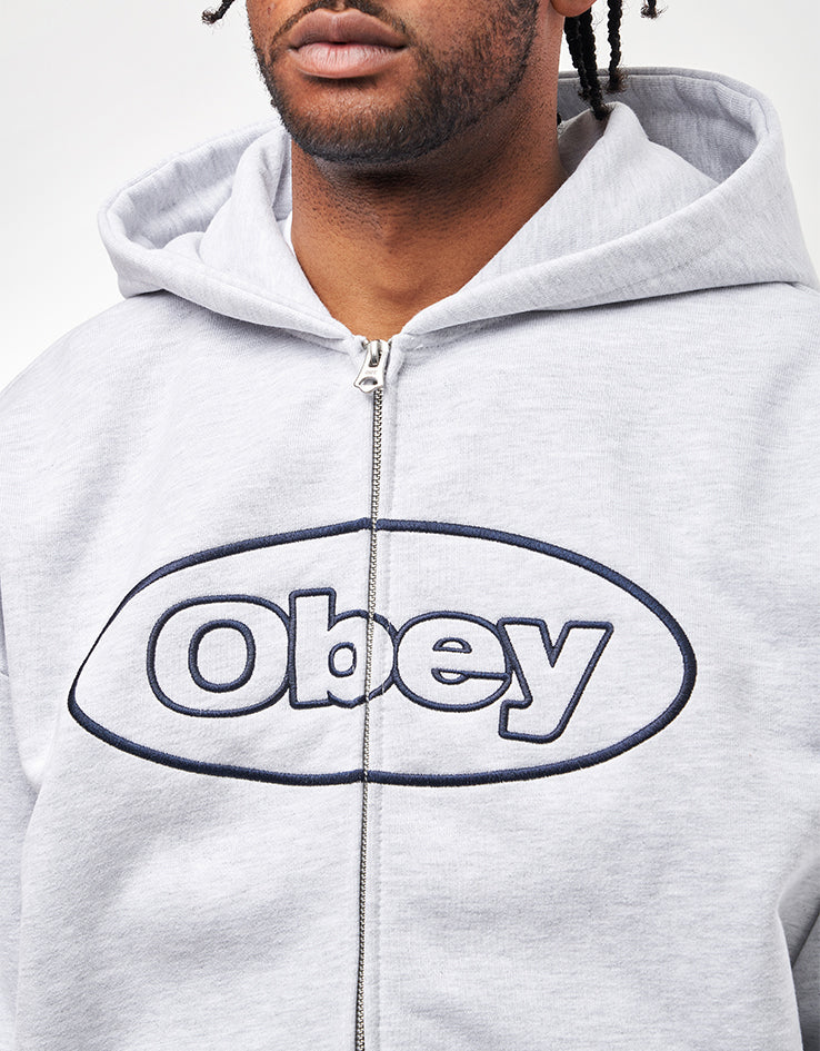 Obey Oval Extra Heavy Zip Hoodie - Ash Grey