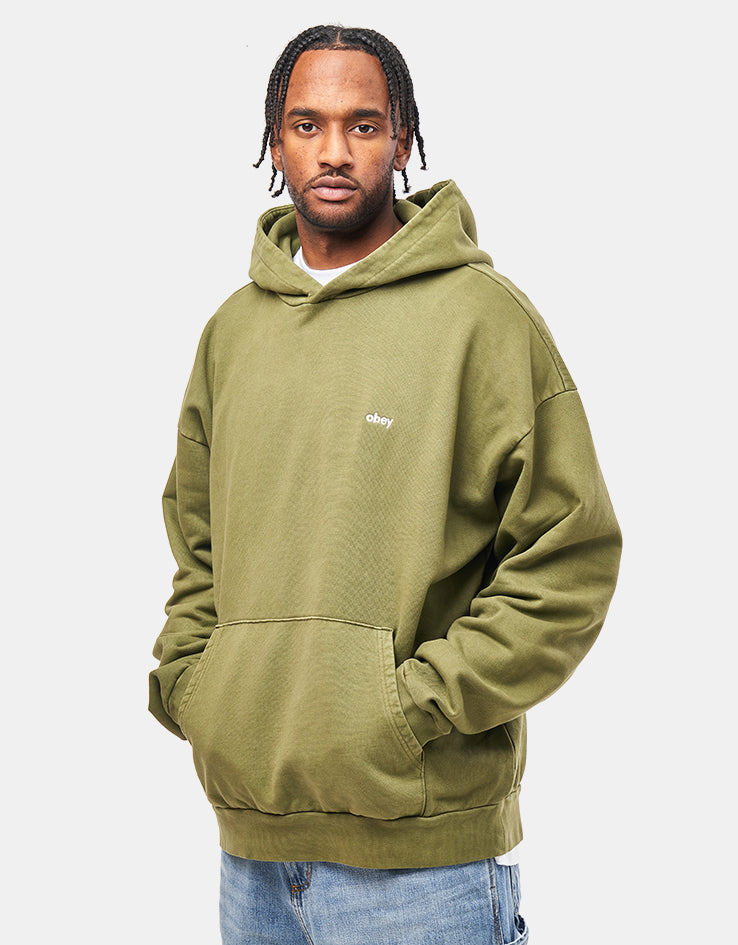 Obey Lowercase Pigment Hood Pullover Hoodie - Pigment Moss Green