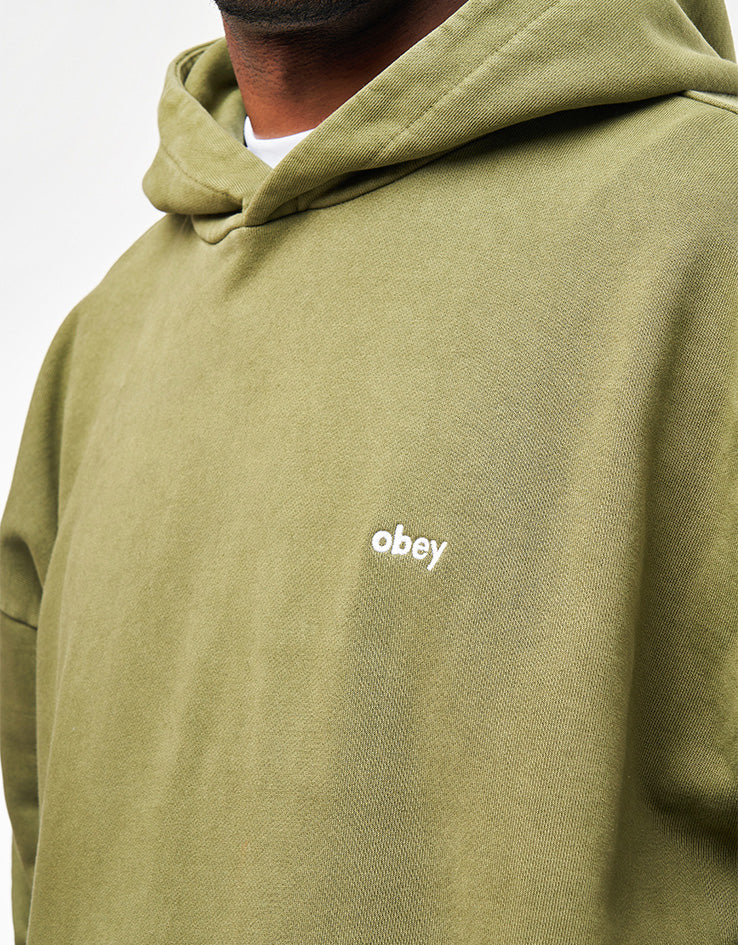 Obey Lowercase Pigment Hood Pullover Hoodie - Pigment Moss Green