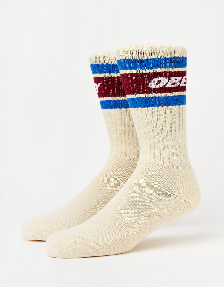 Obey Cooper II Crew Socks - Unbleached/Rhubarb
