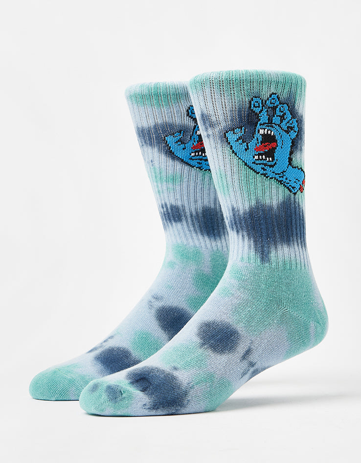 Santa Cruz Screaming Hand Tie Dye Crew Socks - Fresh Blue Tie Dye