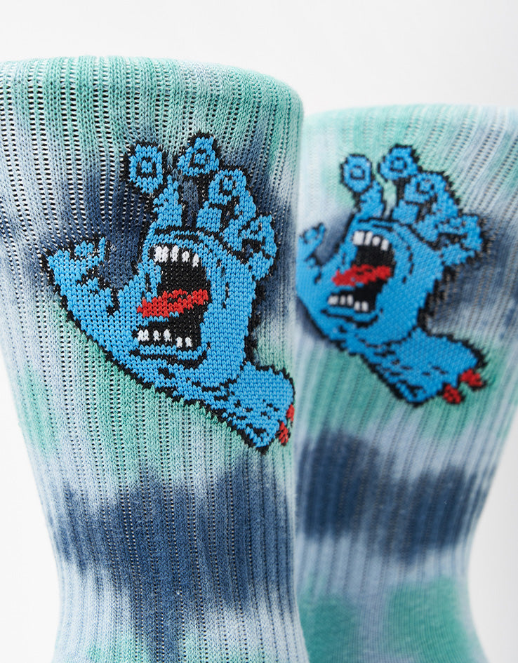 Santa Cruz Screaming Hand Tie Dye Crew Socks - Fresh Blue Tie Dye