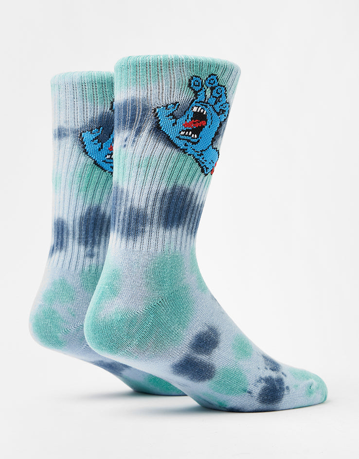 Santa Cruz Screaming Hand Tie Dye Crew Socks - Fresh Blue Tie Dye