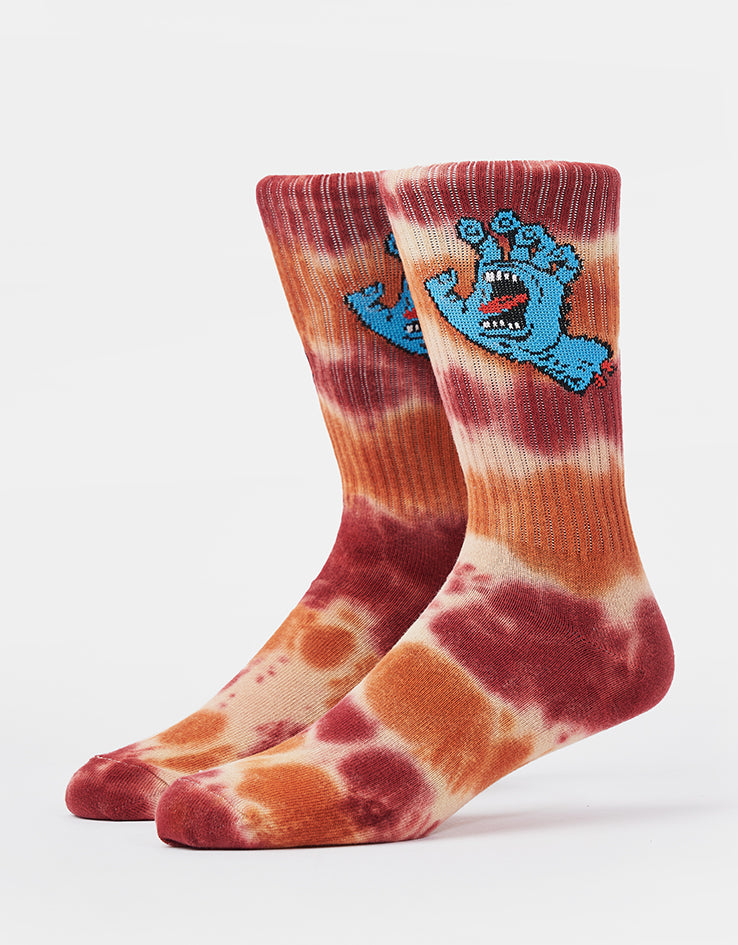 Santa Cruz Screaming Hand Tie Dye Crew Socks - Blonde Wood Tie Dye