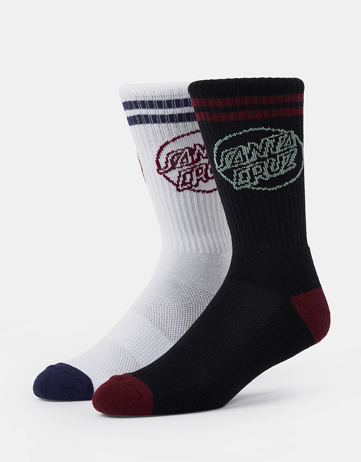 Santa Cruz Kick 2 Pack Crew Socks - Black-Burgundy/White-Black