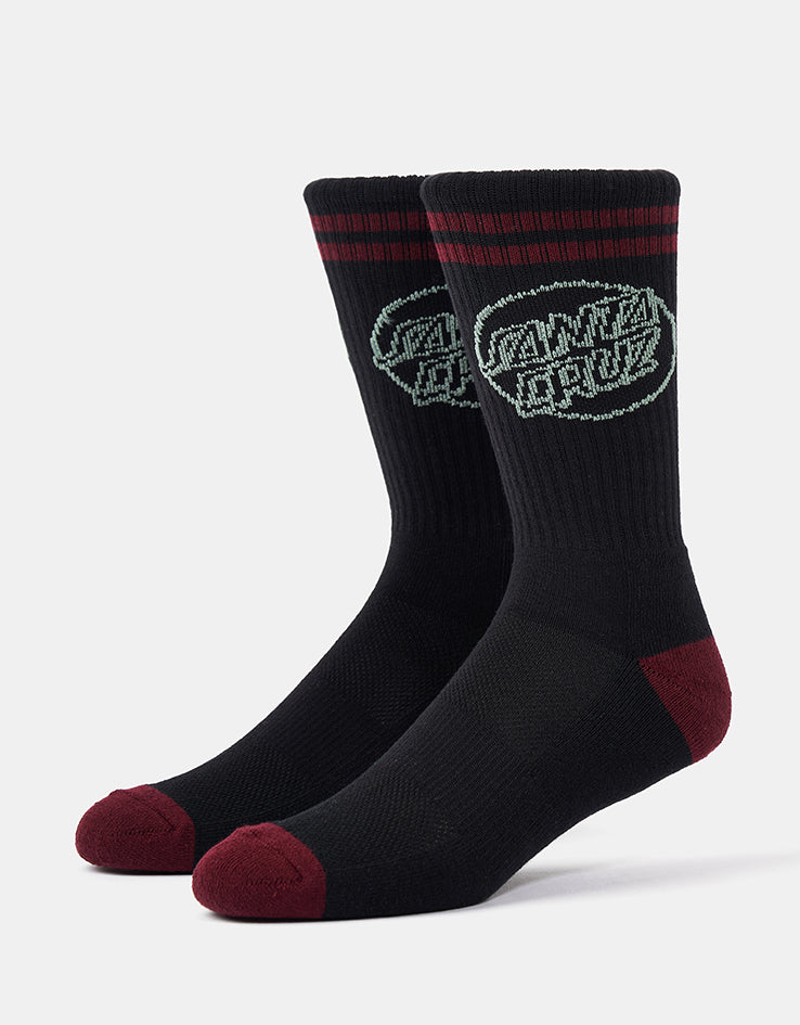 Santa Cruz Kick 2 Pack Crew Socks - Black-Burgundy/White-Black