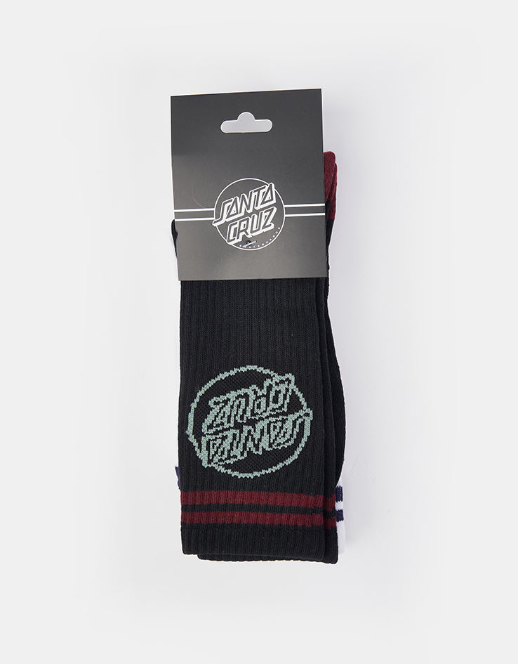 Santa Cruz Kick 2 Pack Crew Socks - Black-Burgundy/White-Black