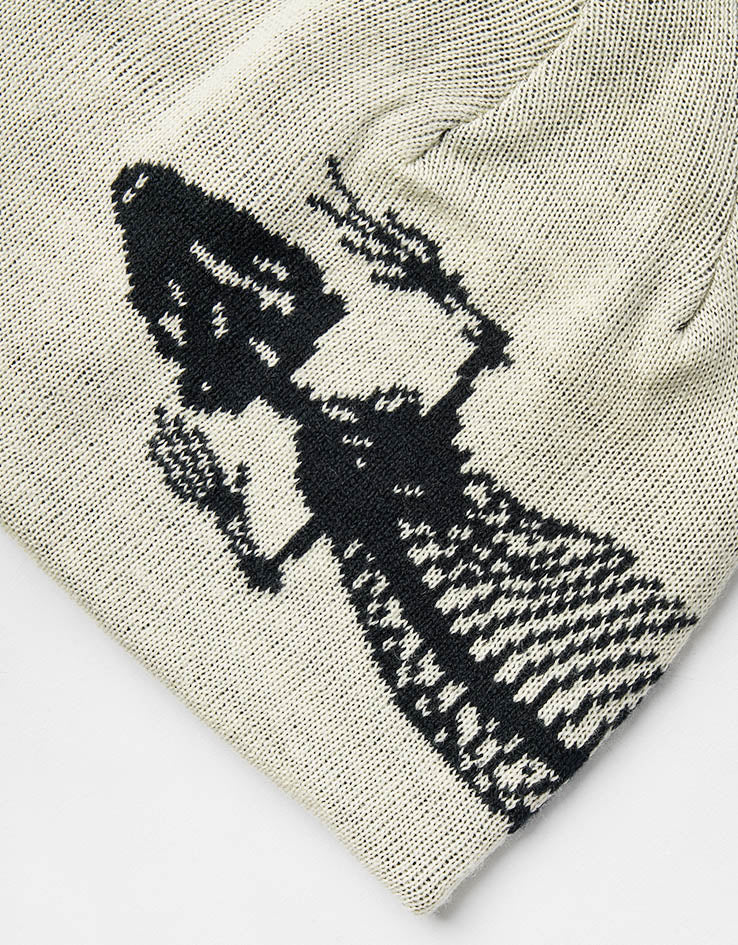 Route One Lizard Recycled Cuffless Beanie - Ivory/Black