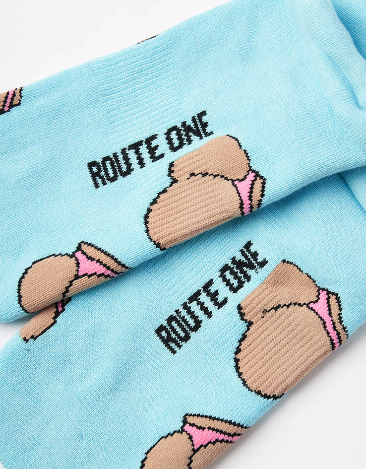 Route One Booty Crew Socks - Blue