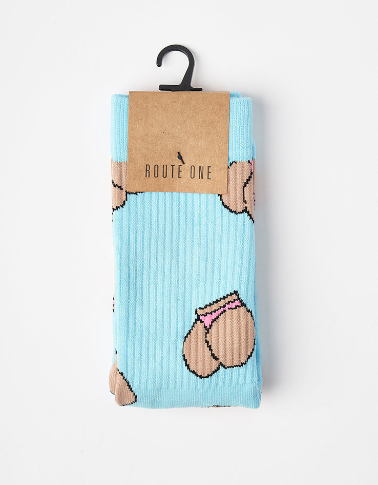 Route One Booty Crew Socks - Blue