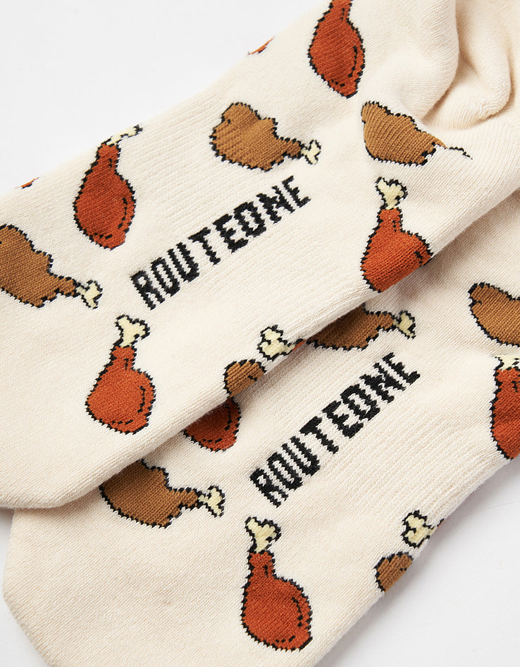 Route One Fried Chicken Crew Socks - Natural
