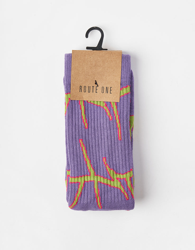 Route One Thorns Crew Socks - Purple