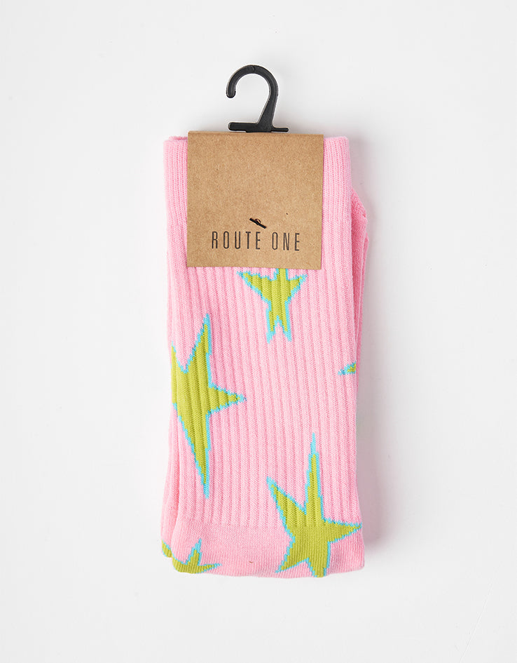 Route One Stars Crew Socks - Pink