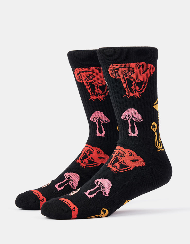Route One Poisonous Mushrooms Crew Socks - Black