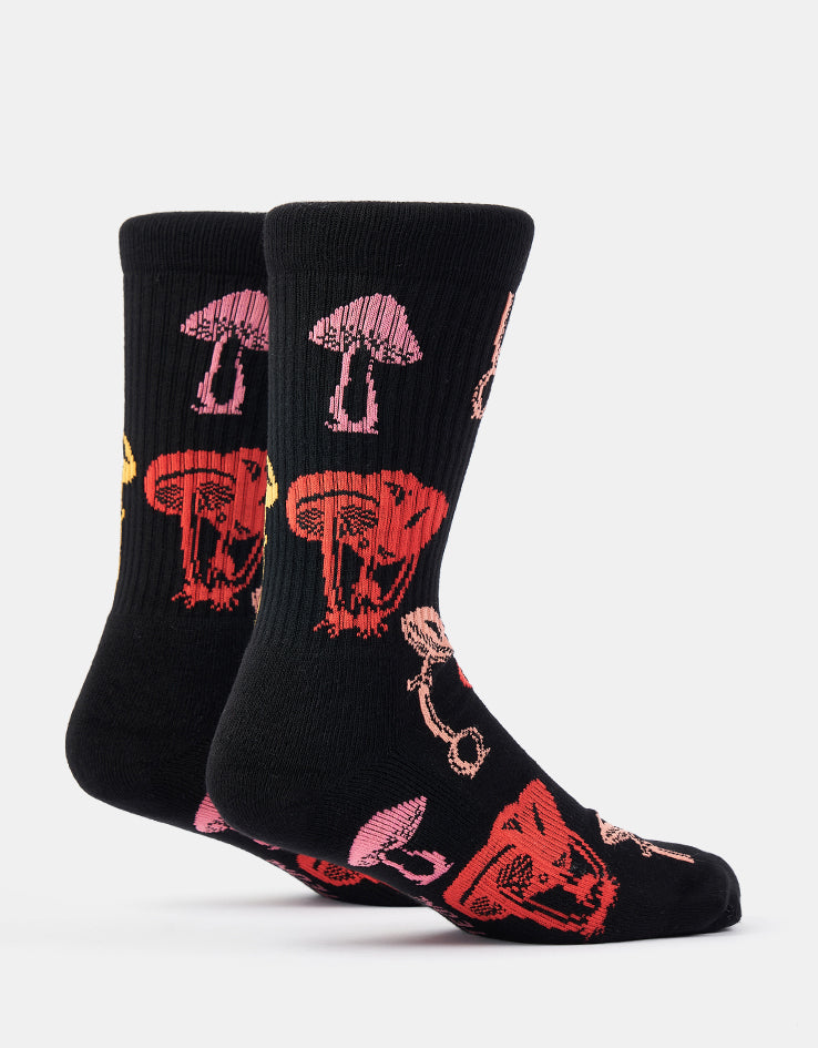 Route One Poisonous Mushrooms Crew Socks - Black
