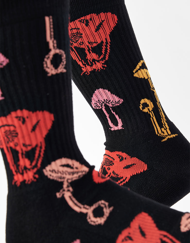 Route One Poisonous Mushrooms Crew Socks - Black