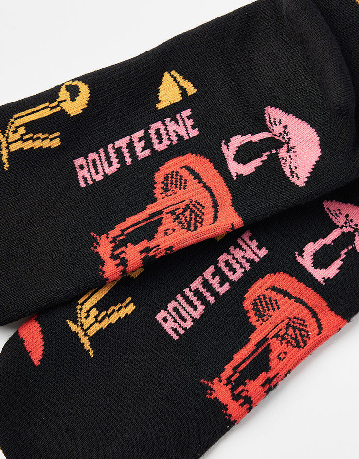 Route One Poisonous Mushrooms Crew Socks - Black