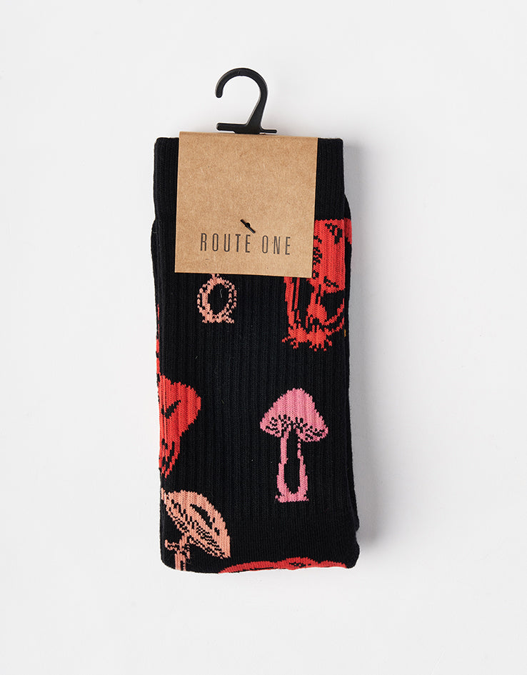 Route One Poisonous Mushrooms Crew Socks - Black