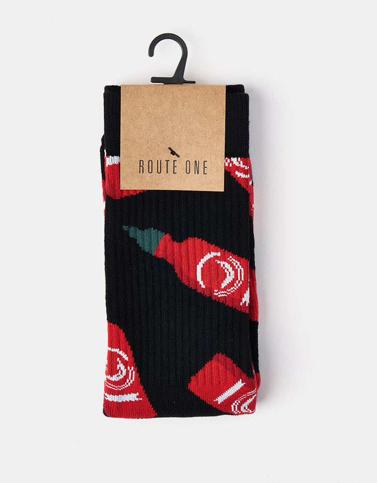 Route One Hot & Spicy Crew Socks - Black