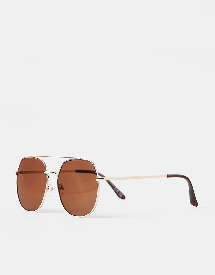 Route One Flat Top Aviator Sunglasses - Gold (Brown Lens)