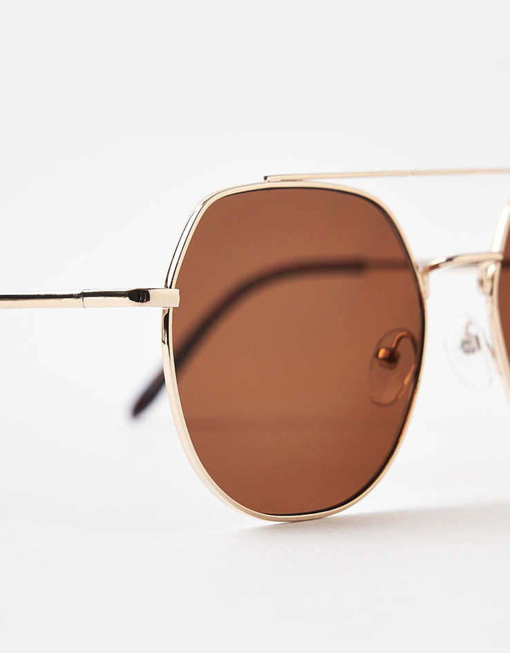 Route One Flat Top Aviator Sunglasses - Gold (Brown Lens)