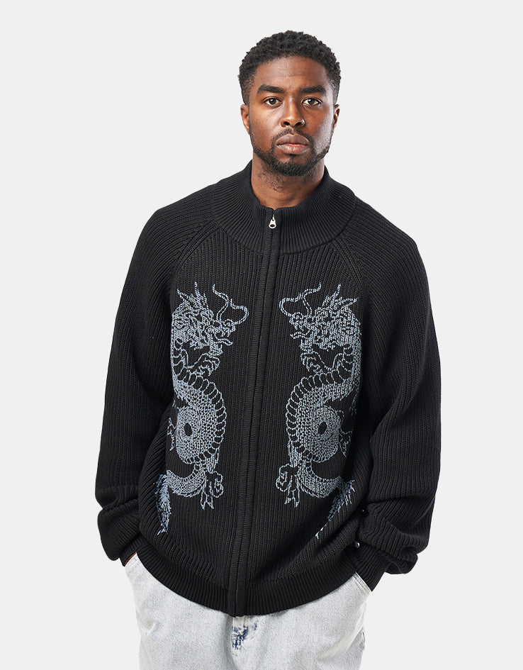 Butter Goods Dragon Zip-Thru Knit Sweater - Black