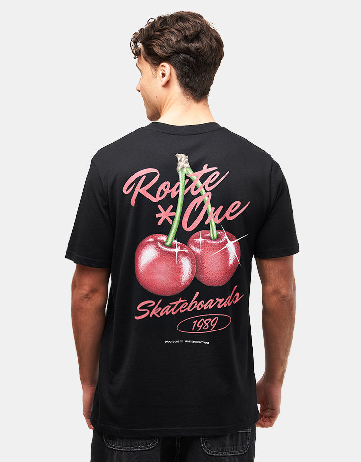 Route One Cherries Organic T-Shirt - Black