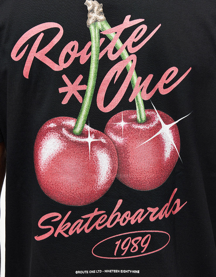 Route One Cherries Organic T-Shirt - Black