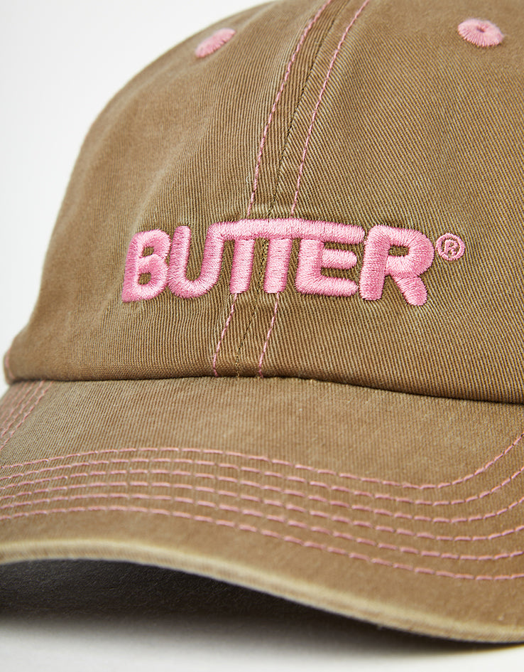Butter Goods Rounded Logo 6 Panel Cap - Washed Brown