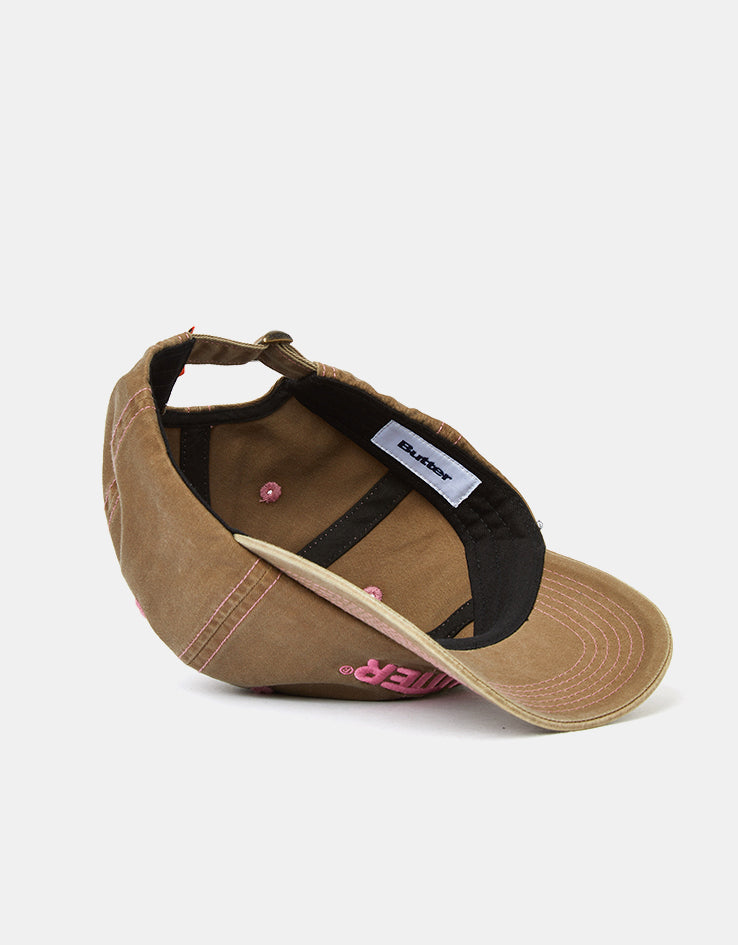 Butter Goods Rounded Logo 6 Panel Cap - Washed Brown