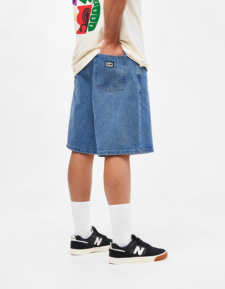 Obey Bigwig Baggy Denim Shorts - Light Indigo