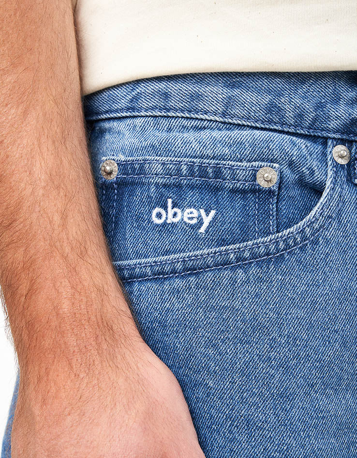 Obey Bigwig Baggy Denim Shorts - Light Indigo