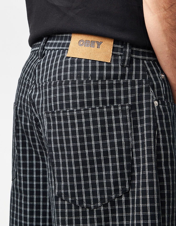 Obey Plaid Baggy Denim Shorts - Black Multi