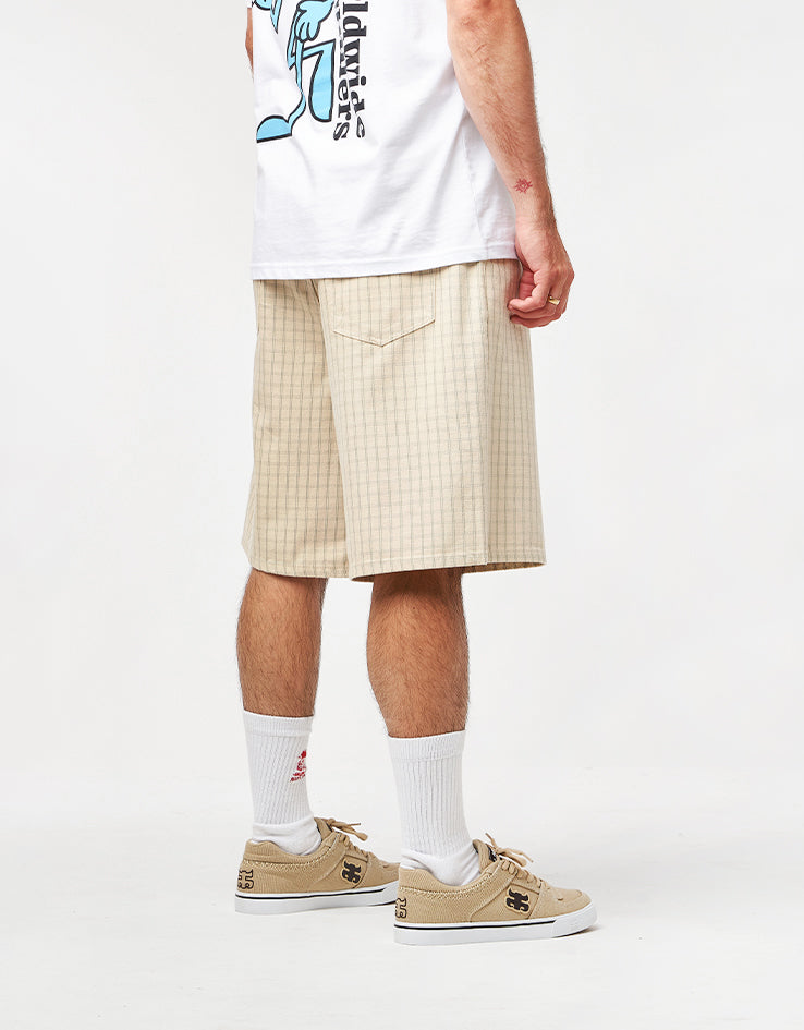 Obey Plaid Baggy Denim Shorts - Pelican Multi