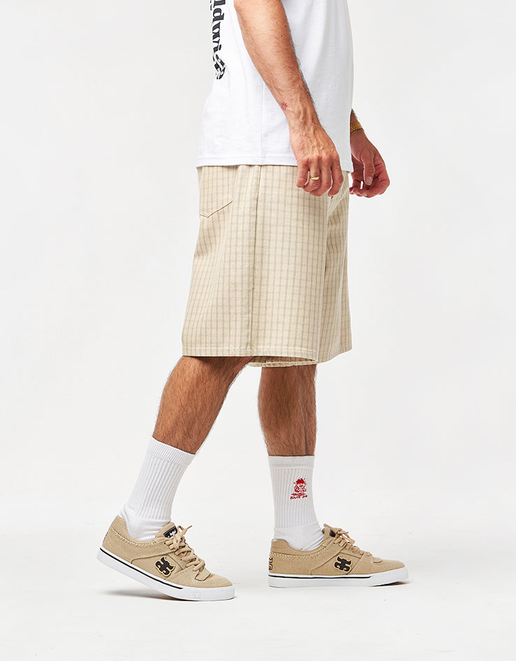 Obey Plaid Baggy Denim Shorts - Pelican Multi