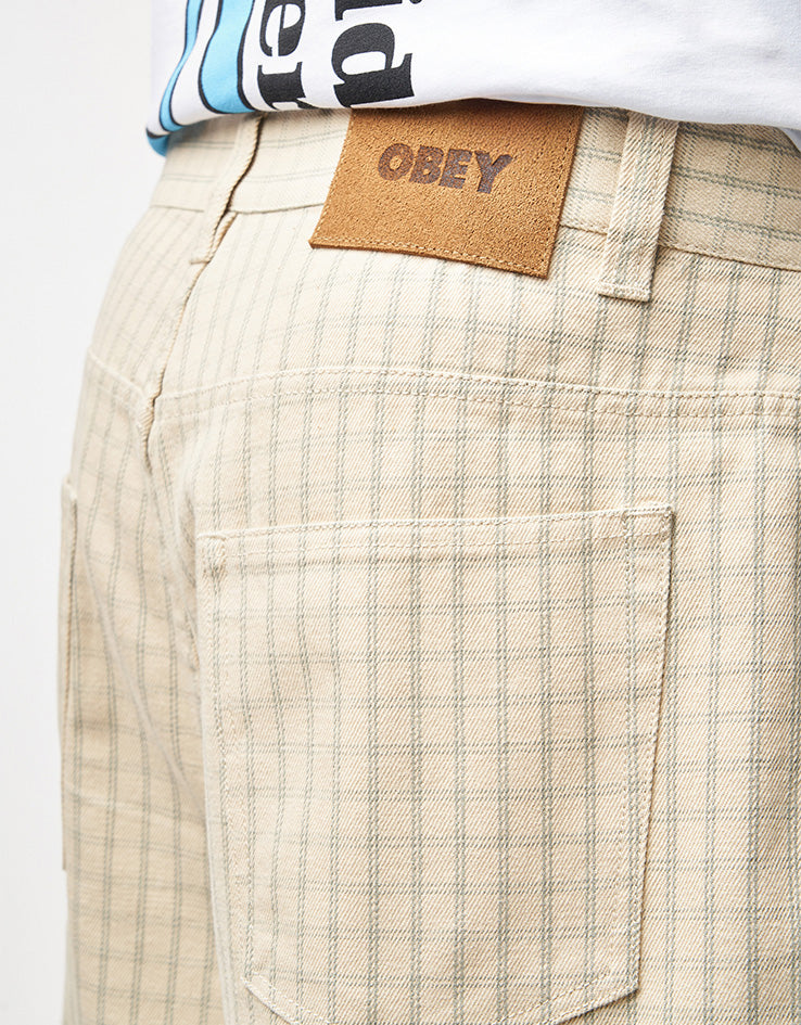 Obey Plaid Baggy Denim Shorts - Pelican Multi