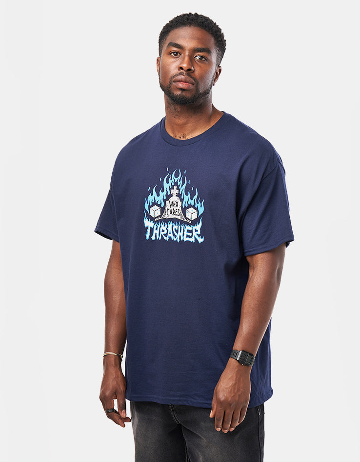 Thrasher Who Cares by Neckface T-Shirt - Navy