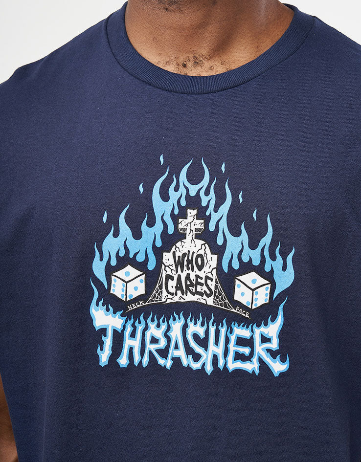 Thrasher Who Cares by Neckface T-Shirt - Navy