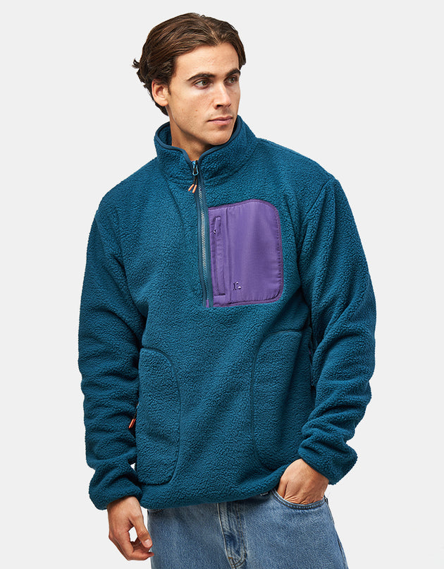 Route One Alpine Half Zip Fleece - Dark Teal/Purple