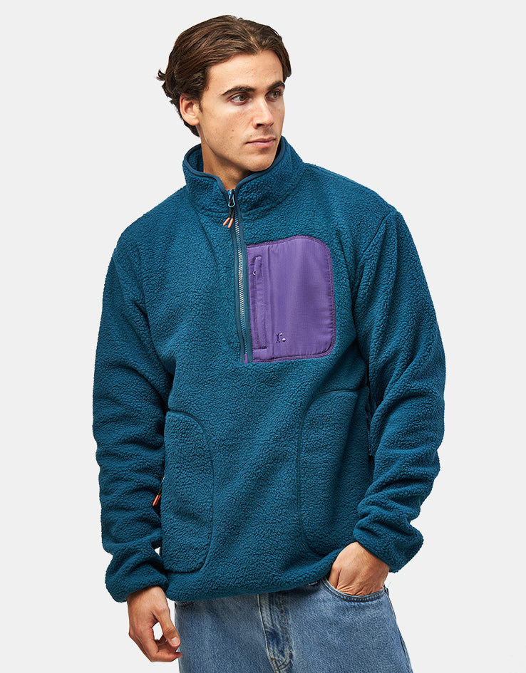 Route One Alpine Half Zip Fleece - Dark Teal/Purple