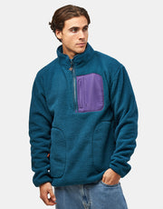 Route One Alpine Half Zip Fleece - Dark Teal/Purple