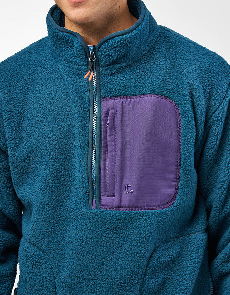 Route One Alpine Half Zip Fleece - Dark Teal/Purple