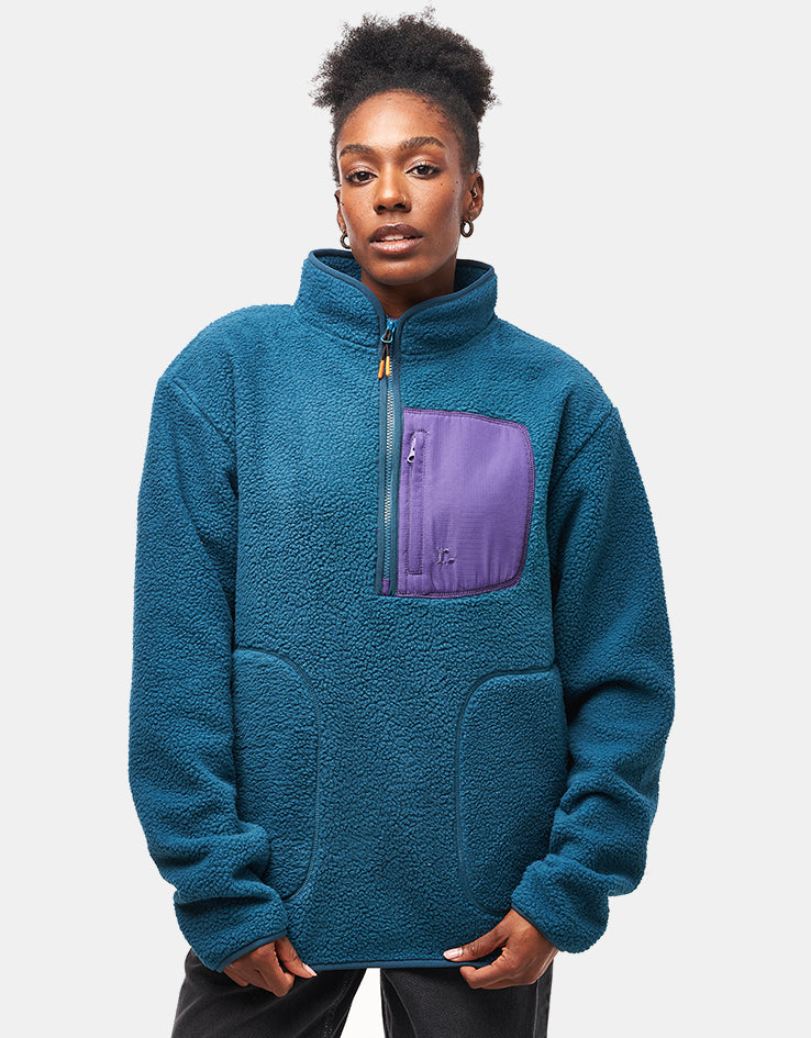 Route One Alpine Half Zip Fleece - Dark Teal/Purple